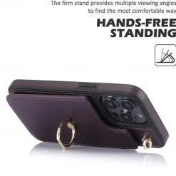 Phone Case For iPhone 16 15 14 Pro Max Plus 13 12 11 Pro Max Back Cover Ring Holder with Lanyard Card Slot Retro TPU PU Leather