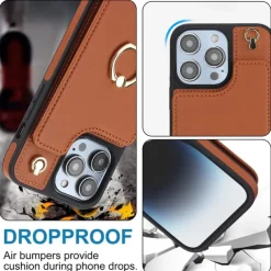Phone Case For iPhone 16 15 14 Pro Max Plus 13 12 11 Pro Max Back Cover Ring Holder with Lanyard Card Slot Retro TPU PU Leather