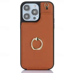 Phone Case For iPhone 16 15 14 Pro Max Plus 13 12 11 Pro Max Back Cover Ring Holder with Lanyard Card Slot Retro TPU PU Leather