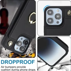 Phone Case For iPhone 16 15 14 Pro Max Plus 13 12 11 Pro Max Back Cover Ring Holder with Lanyard Card Slot Retro TPU PU Leather