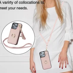 Phone Case For iPhone 16 15 14 Pro Max Plus 13 12 11 Pro Max Back Cover Ring Holder with Lanyard Card Slot Retro TPU PU Leather