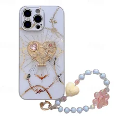 Phone Case For iPhone 16 15 14 Pro Max Plus 13 12 Pro Max Back Cover with Stand Holder with Wrist Strap Shockproof Retro TPU PC