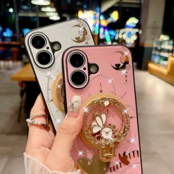 Phone Case For iPhone 16 15 14 Pro Max Plus 13 Pro Max Back Cover with Stand Holder Magnetic Support Wireless Charging Retro TPU PC