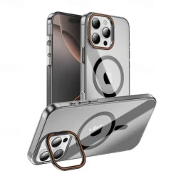 Phone Case For iPhone 16 15 14 Pro Max Plus Back Cover with Stand Holder Magnetic Support Wireless Charging Retro PC