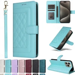 Phone Case For iPhone 16 15 14 Pro Max Plus 13 12 11 Pro Max Flip Cover with Stand Holder with Wrist Strap Card Slot Retro TPU PU Leather