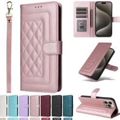 Phone Case For iPhone 16 15 14 Pro Max Plus 13 12 11 Pro Max Flip Cover with Stand Holder with Wrist Strap Card Slot Retro TPU PU Leather