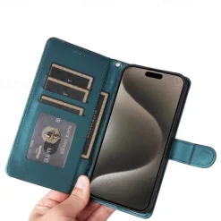 Phone Case For iPhone 16 15 14 Pro Max Plus 13 12 11 Pro Max Flip Cover with Stand Holder with Wrist Strap Card Slot Retro TPU PU Leather