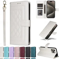 Phone Case For iPhone 16 15 14 Pro Max Plus 13 12 11 Pro Max Flip Cover with Stand Holder with Wrist Strap Card Slot Retro TPU PU Leather