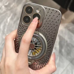 Phone Case For iPhone 16 15 14 Pro Max Plus 13 12 Pro Max Back Cover with Stand Holder Shockproof Retro PC