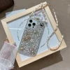 Phone Case For iPhone 16 15 14 Pro Max Plus 13 12 11 Pro Max Mini Back Cover with Lanyard Non-Yellowing Bling Glitter Shiny Flower Floral TPU Rhinestone