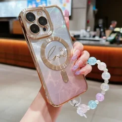 Phone Case For iPhone 16 15 14 Pro Max Plus 13 12 11 Pro Max Back Cover Magnetic Adsorption Transparent with Lanyard Support Wireless Charging Heart Color Gradient PC