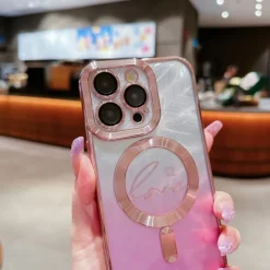 Phone Case For iPhone 16 15 14 Pro Max Plus 13 12 11 Pro Max Back Cover Magnetic Adsorption Transparent with Lanyard Support Wireless Charging Heart Color Gradient PC