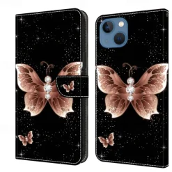 Phone Case For iPhone 16 15 14 Pro Max Plus 13 12 11 Pro Max Mini Wallet Case Flip Cover with Stand Holder Magnetic Card Slot Butterfly Flower Flower Floral TPU PU Leather