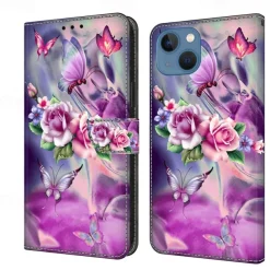 Phone Case For iPhone 16 15 14 Pro Max Plus 13 12 11 Pro Max Mini Wallet Case Flip Cover with Stand Holder Magnetic Card Slot Butterfly Flower Flower Floral TPU PU Leather