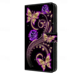 Phone Case For iPhone 16 15 14 Pro Max Plus 13 12 11 Pro Max Mini Wallet Case Flip Cover with Stand Holder Magnetic Card Slot Butterfly Flower Flower Floral TPU PU Leather