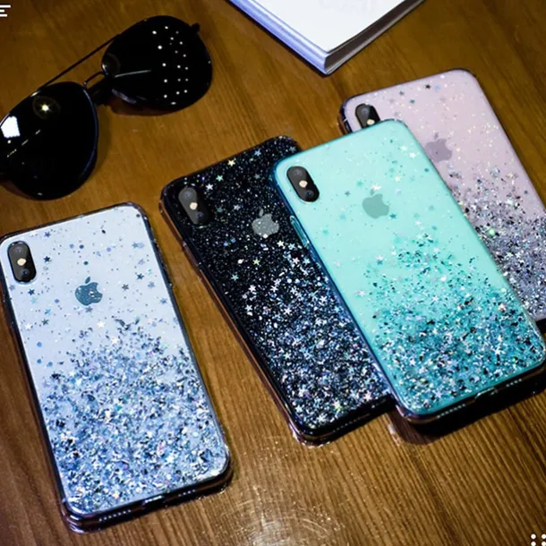 Phone Case For iPhone 15 14 Pro Max Plus 13 12 11 Pro Max Mini Back Cover Crystal Clear for Women Girl Bling Glitter Shiny TPU