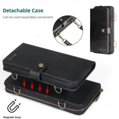 Phone Case For iPhone 15 14 Pro Max Plus 13 12 11 Pro Max Mini Wallet Case Magnetic with Lanyard Shockproof Solid Color TPU PC PU Leather