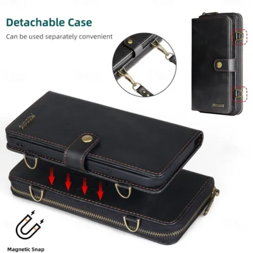 Phone Case For iPhone 15 14 Pro Max Plus 13 12 11 Pro Max Mini Wallet Case Magnetic with Lanyard Shockproof Solid Color TPU PC PU Leather