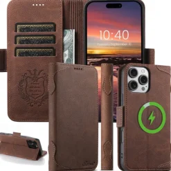 Phone Case For iPhone 17 Pro Max 17 Air 16 15 14 Pro Max Plus 13 12 Pro Max Back Cover with Stand Holder Magnetic Support Wireless Charging Retro TPU PU Leather