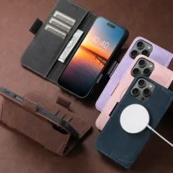 Phone Case For iPhone 17 Pro Max 17 Air 16 15 14 Pro Max Plus 13 12 Pro Max Back Cover with Stand Holder Magnetic Support Wireless Charging Retro TPU PU Leather