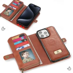 Phone Case For iPhone 17 Pro Max 17 Air 16 15 14 Pro Max Plus 13 12 11 Pro Max Mini Back Cover Wallet Case Magnetic Zipper Card Slot Retro TPU PU Leather