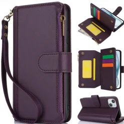 Phone Case For iPhone 17 Pro Max 17 Air 16 15 14 Pro Max Plus 13 12 11 Pro Max Mini Wallet Case Magnetic Zipper with Lanyard Retro TPU PU Leather