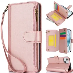 Phone Case For iPhone 17 Pro Max 17 Air 16 15 14 Pro Max Plus 13 12 11 Pro Max Mini Wallet Case Magnetic Zipper with Lanyard Retro TPU PU Leather