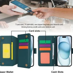 Phone Case For iPhone 17 Pro Max 17 Air 16 15 14 Pro Max Plus 13 12 11 Pro Max Mini Wallet Case Magnetic Zipper with Lanyard Retro TPU PU Leather