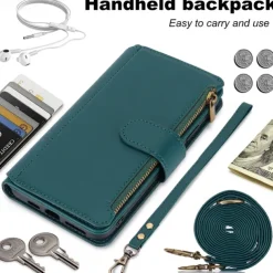 Phone Case For iPhone 17 Pro Max 17 Air 16 15 14 Pro Max Plus 13 12 11 Pro Max Mini Wallet Case Magnetic Zipper with Lanyard Retro TPU PU Leather