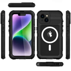Phone Case For iPhone 17 Pro Max 17 Air 16 15 14 Pro Max Plus 13 Pro Max Heavy Duty Waterproof Case With Magsafe Full Body Protective Support Wireless Charging with Wrist Strap Aluminum Alloy PC