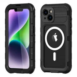 Phone Case For iPhone 17 Pro Max 17 Air 16 15 14 Pro Max Plus 13 Pro Max Heavy Duty Waterproof Case With Magsafe Full Body Protective Support Wireless Charging with Wrist Strap Aluminum Alloy PC