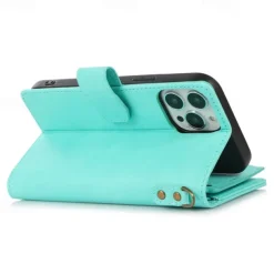 Phone Case For iPhone 14 Pro Max Plus 13 12 11 Pro Max Flip Cover with Stand Holder with Wrist Strap Card Slot Retro TPU PU Leather