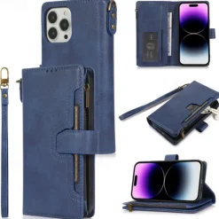 Phone Case For iPhone 14 Pro Max Plus 13 12 11 Pro Max Flip Cover with Stand Holder with Wrist Strap Card Slot Retro TPU PU Leather