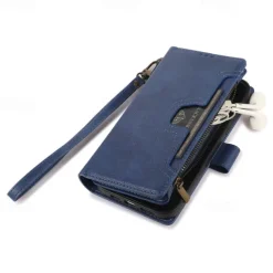 Phone Case For iPhone 14 Pro Max Plus 13 12 11 Pro Max Flip Cover with Stand Holder with Wrist Strap Card Slot Retro TPU PU Leather