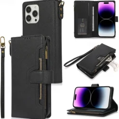 Phone Case For iPhone 14 Pro Max Plus 13 12 11 Pro Max Flip Cover with Stand Holder with Wrist Strap Card Slot Retro TPU PU Leather