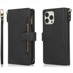 Phone Case For iPhone 14 Pro Max Plus 13 12 11 Pro Max Flip Cover with Stand Holder with Wrist Strap Card Slot Retro TPU PU Leather