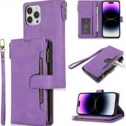Phone Case For iPhone 14 Pro Max Plus 13 12 11 Pro Max Flip Cover with Stand Holder with Wrist Strap Card Slot Retro TPU PU Leather