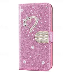 Phone Case For iPhone 17 Pro Max 17 Air 16 15 14 Pro Max Plus 16e 13 12 11 Pro Max Mini Wallet Case Flip Cover with Stand Holder Bling Glitter Shiny Rhinestone PU Leather
