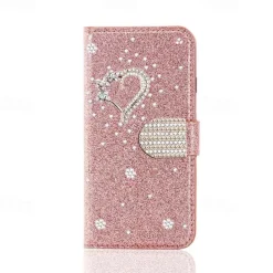 Phone Case For iPhone 17 Pro Max 17 Air 16 15 14 Pro Max Plus 16e 13 12 11 Pro Max Mini Wallet Case Flip Cover with Stand Holder Bling Glitter Shiny Rhinestone PU Leather