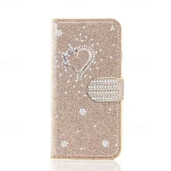 Phone Case For iPhone 17 Pro Max 17 Air 16 15 14 Pro Max Plus 16e 13 12 11 Pro Max Mini Wallet Case Flip Cover with Stand Holder Bling Glitter Shiny Rhinestone PU Leather