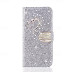 Phone Case For iPhone 17 Pro Max 17 Air 16 15 14 Pro Max Plus 16e 13 12 11 Pro Max Mini Wallet Case Flip Cover with Stand Holder Bling Glitter Shiny Rhinestone PU Leather