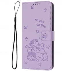 Phone Case For iPhone 17 Pro Max 17 Air 16 15 14 Pro Max Plus 13 12 11 Pro Max Mini Wallet Case with Stand Holder Full Body Protective with Wrist Strap Cat Retro TPU PU Leather