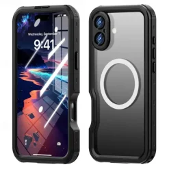 Phone Case For iPhone 16 Pro Max Plus Back Cover Magnetic Support Wireless Charging with Wrist Strap Retro TPU PC
