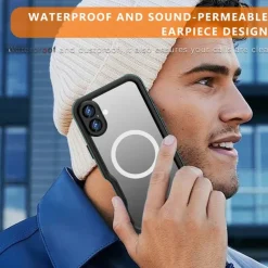 Phone Case For iPhone 16 Pro Max Plus Back Cover Magnetic Support Wireless Charging with Wrist Strap Retro TPU PC