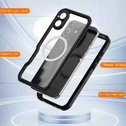Phone Case For iPhone 16 Pro Max Plus Back Cover Magnetic Support Wireless Charging with Wrist Strap Retro TPU PC
