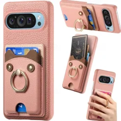 Phone Case For Pixel 9 Pro Pixel 9 Pro XL Pixel 8 Pro Pixel 8 Pixel 9 Pixel 7 Pixel 7 Pro Pixel 6 Pixel 6 Pro Back Cover Ring Holder Card Slot Shockproof Retro TPU PU Leather