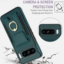 Phone Case For Pixel 9 Pro Pixel 9 Pro XL Pixel 8 Pro Pixel 8 Pixel 9 Back Cover Ring Holder Card Slot Shockproof Retro TPU PU Leather