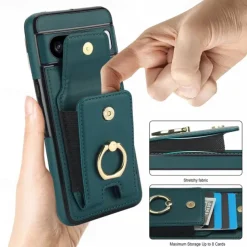 Phone Case For Pixel 9 Pro Pixel 9 Pro XL Pixel 8 Pro Pixel 8 Pixel 9 Back Cover Ring Holder Card Slot Shockproof Retro TPU PU Leather