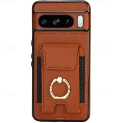 Phone Case For Pixel 9 Pro Pixel 9 Pro XL Pixel 8 Pro Pixel 8 Pixel 9 Back Cover Ring Holder Card Slot Shockproof Retro TPU PU Leather