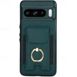 Phone Case For Pixel 9 Pro Pixel 9 Pro XL Pixel 8 Pro Pixel 8 Pixel 9 Back Cover Ring Holder Card Slot Shockproof Retro TPU PU Leather